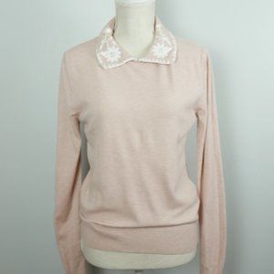 Vila Milano Super Soft Blush Pink Soft Sweater Peter Pan Collar Floral Medium
